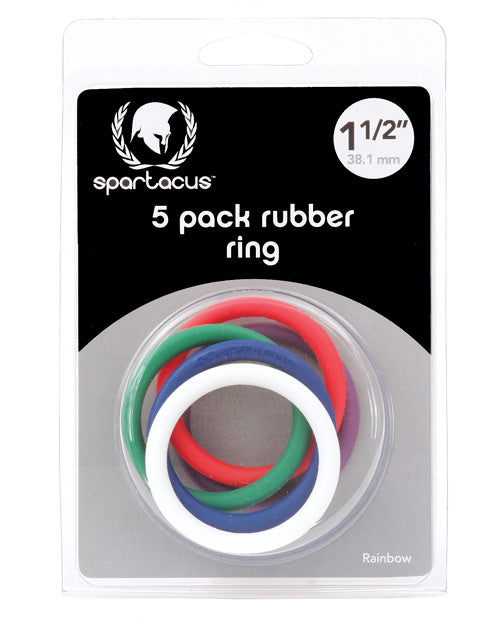 Spartacus 1.5” Rubber Cock Ring Set - Rainbow Pack of 5