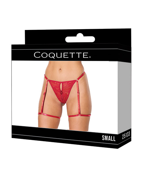 Lace Thong w/Garters and Bow Detail - Red XL