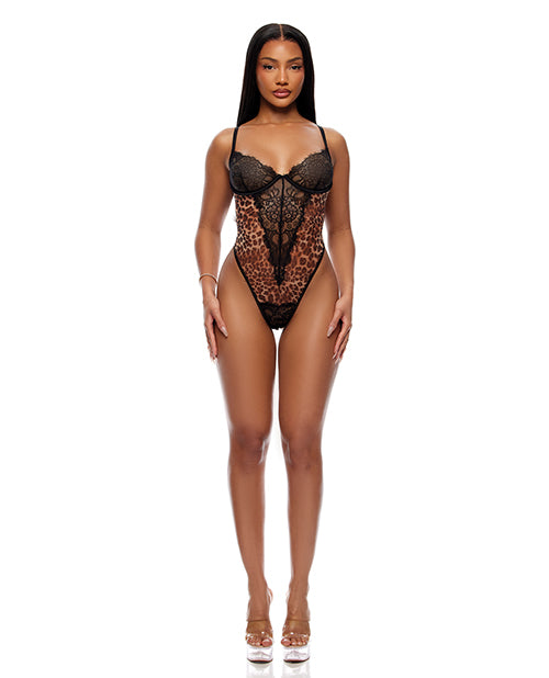 Animal Instincts Sheer Mesh and Lace Teddy - Animal LG