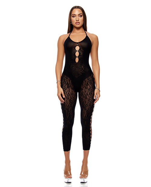 Forplay Cross Your Mind Capri Floral Knit Bodystocking w/Rhinestone Details