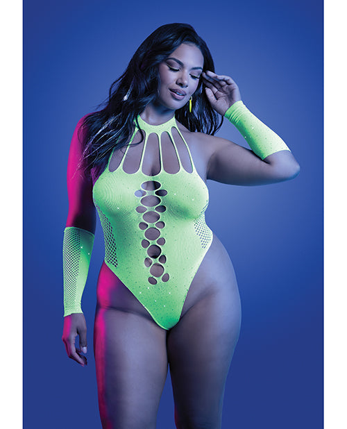Glow by Fantasy Lingerie Pressure Point UV Reactive Rhinestone Studded Teddy & Gloves/Leg Warmers 2 pc Set - Image 2