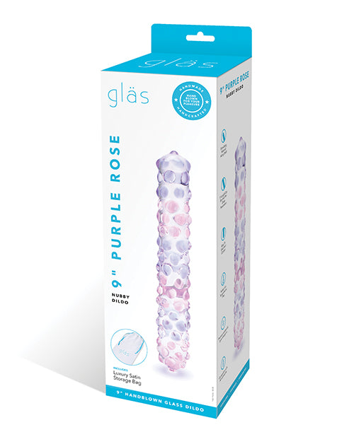 Glas 9” Purple Rose Nubby Glass Dildo - Purple/Pink