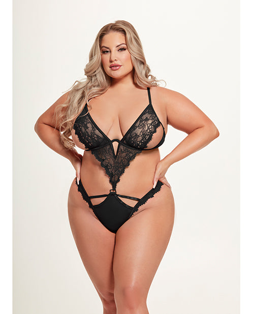 Nadia Lace & Mesh Cutout Teddy - Black 1X/2X