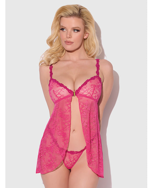 Yvone Lace w/Front Closure & G-String 2 pc Set - Pink LG