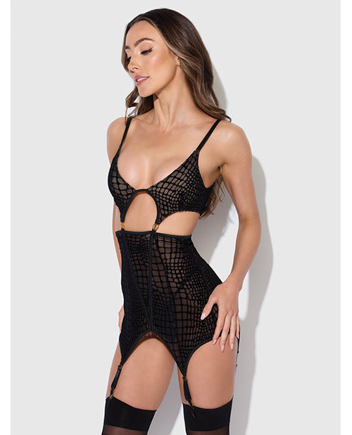 House of Desire Snake Velvet-Burnout Mesh Chemise & G-String Set - Black XL