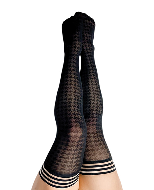 Kixies Meaghan Houndstooth Thigh High Black C