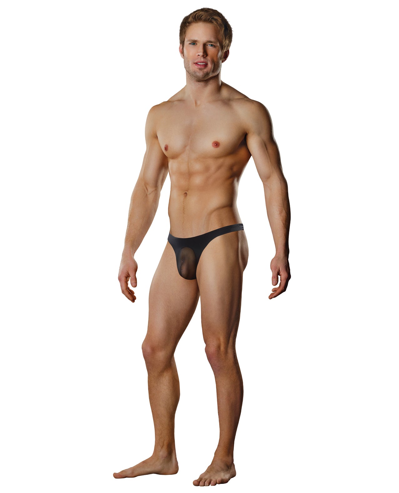 Male Power Sheer Nylon Lycra Pouch Thong Black S/M