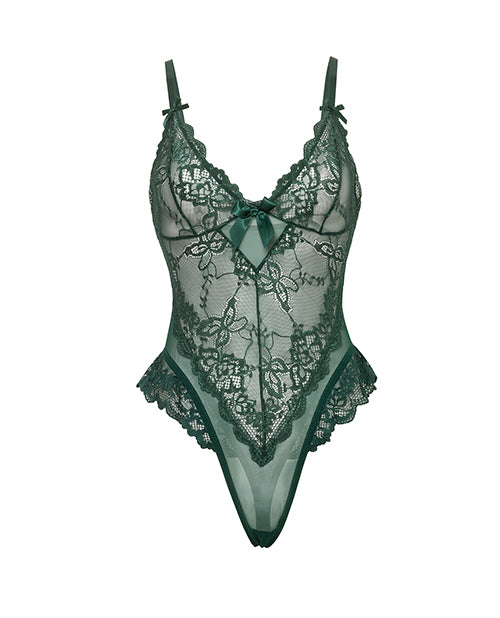 Valentine Soft Cup Lace Teddy w/Bow Details - Green SM
