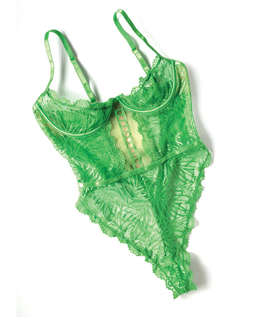 Raine Underwire Shelf Cup Lace Teddy w/Decorative Trim Insert - Green S/M