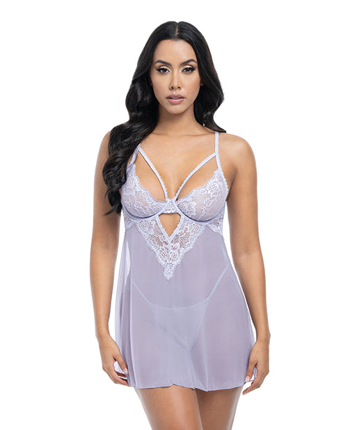 Elsie Lace & Mesh Underwire Babydoll w/G-String 2 pc Set - Brunnera Blue S/M
