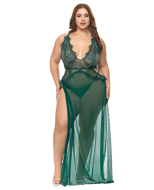 Cami Lace and Mesh Gown (Panty Not Included) - Green 1X/2X