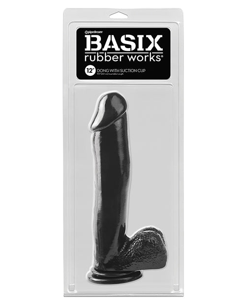 Basix Rubber Works 12” Dong w/Suction Cup - Black