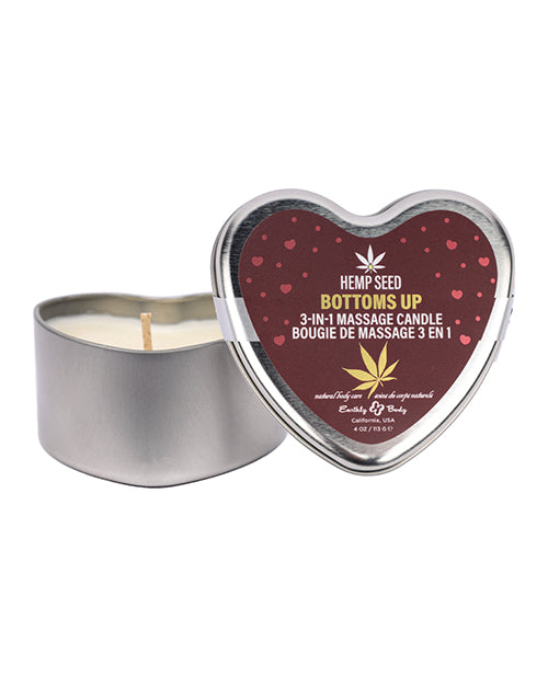 Earthly Body 2025 Valentines 3 in 1 Massage Heart Candle - 4.7 oz Bottom&apos;s Up