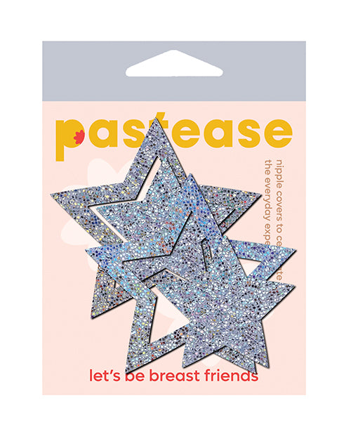 Pastease Glitter Peek a Boob Stars - Silver O/S