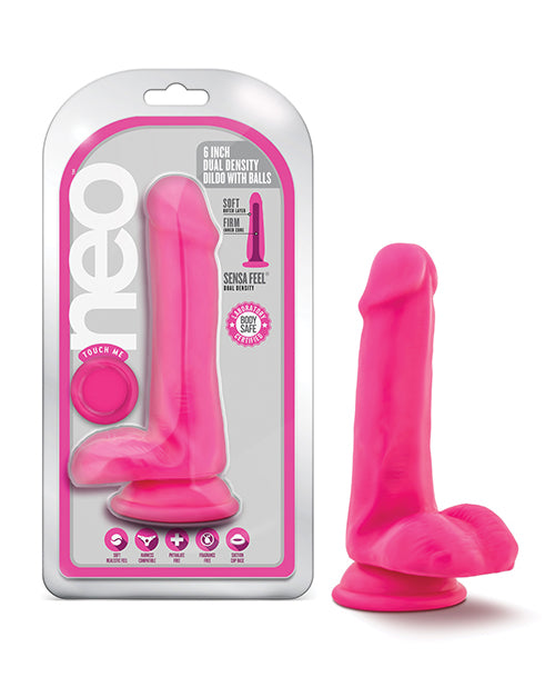 Blush Neo 6&quot; Dual Density Cock w/Balls - Neon Pink