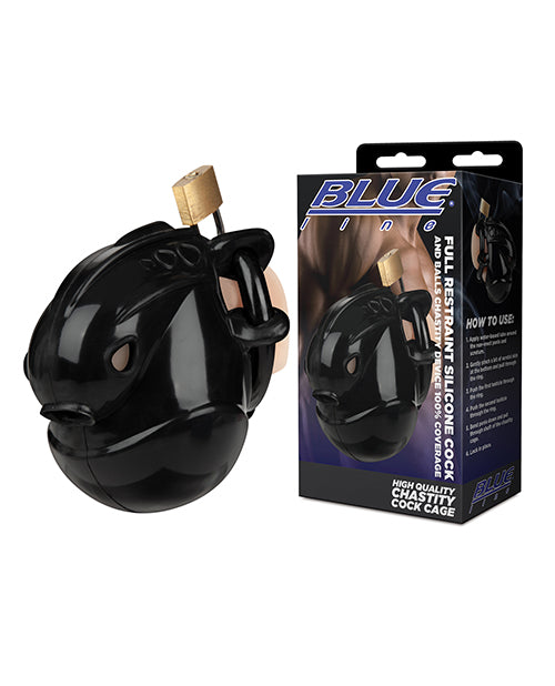 Blue Line Full Restraint Silicone Cock & Balls Chastity Device