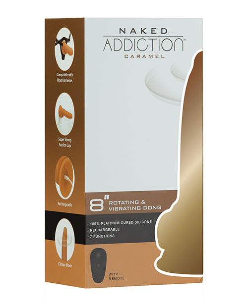 Naked Addiction 8&quot; Rotating &amp; Vibrating Dong w/Remote - Caramel