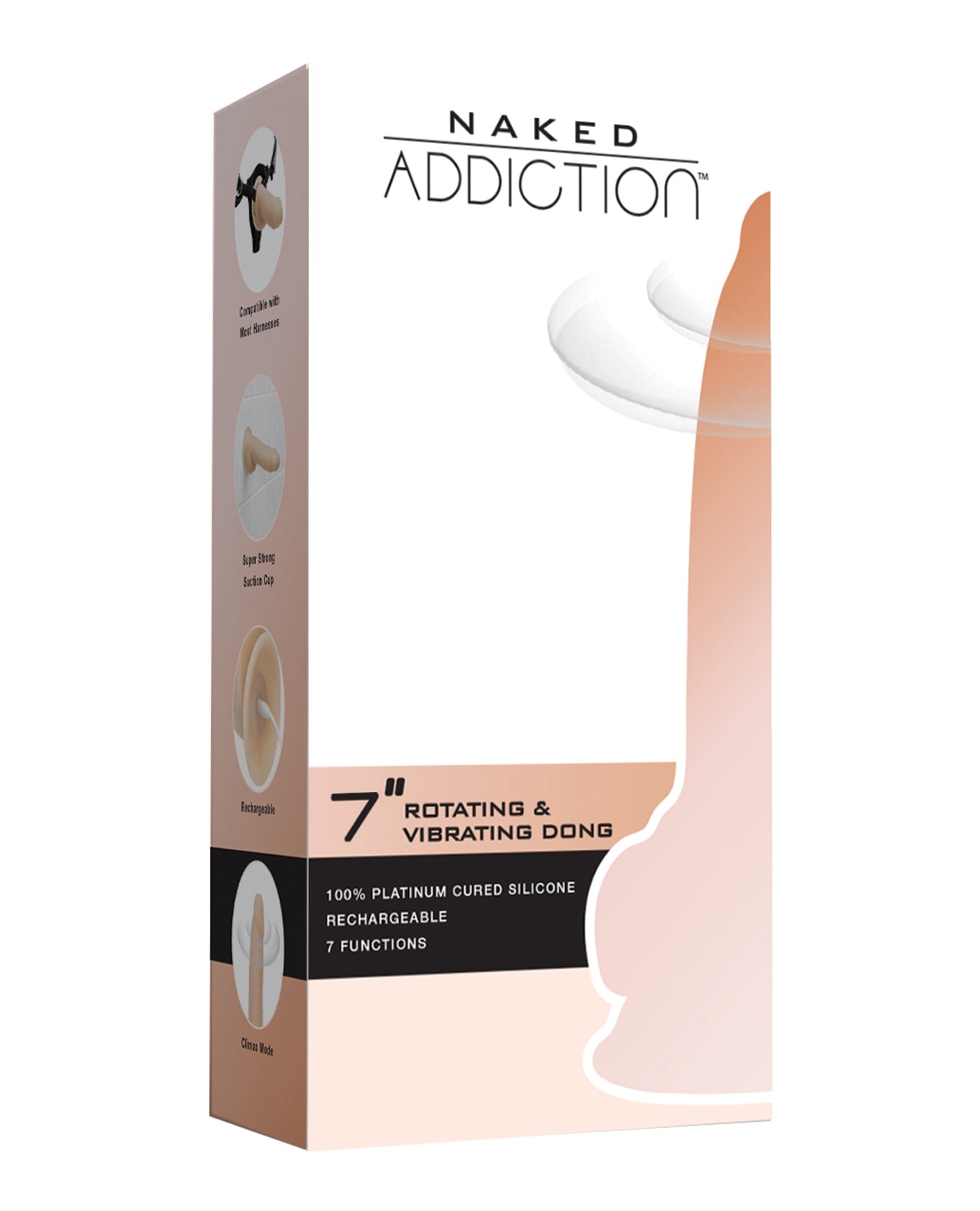 Naked Addiction 7&quot; Rotating &amp; Vibrating Dong w/Remote - Flesh