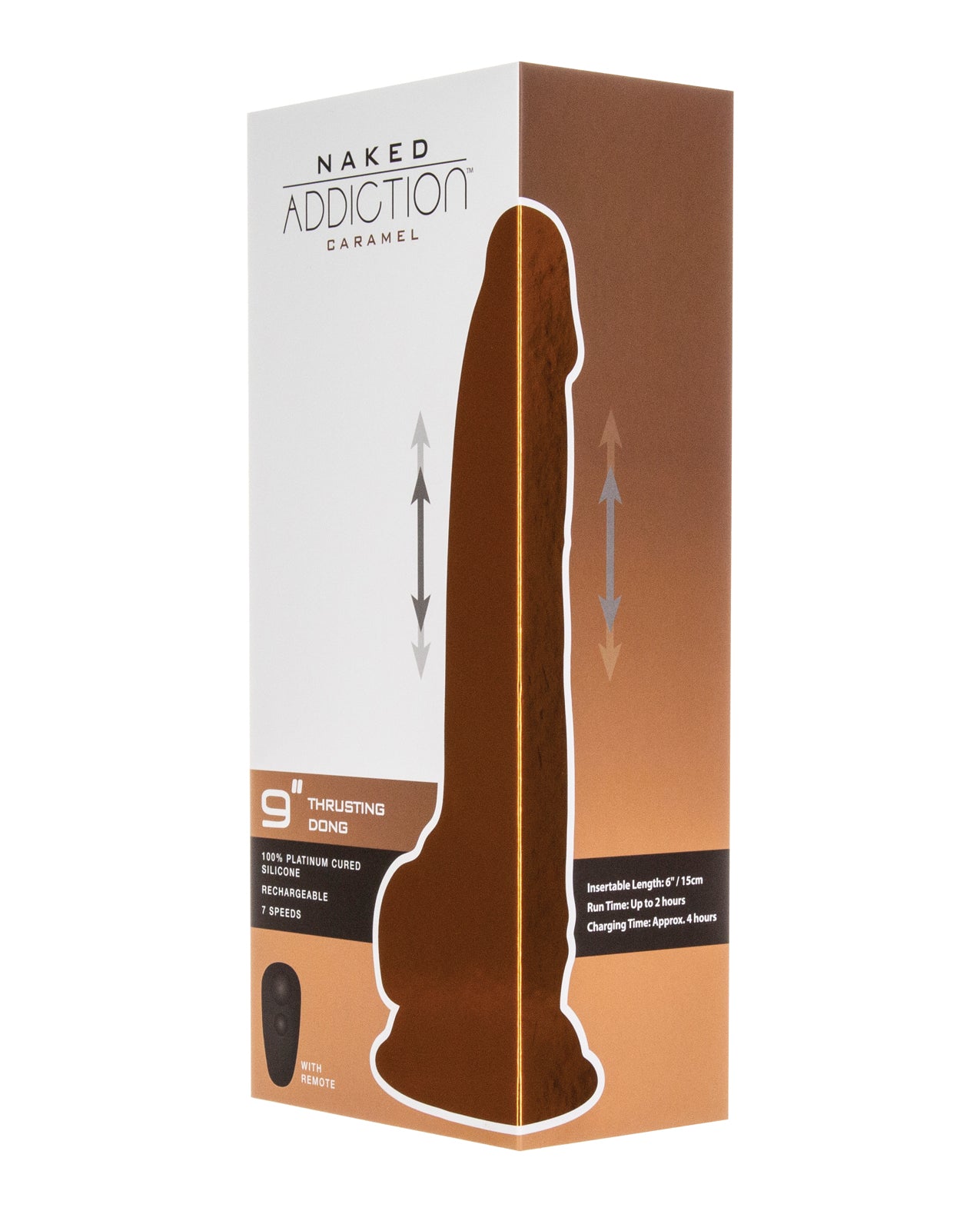 Naked Addiction 9&quot; Thrusting Dong w/Remote - Caramel