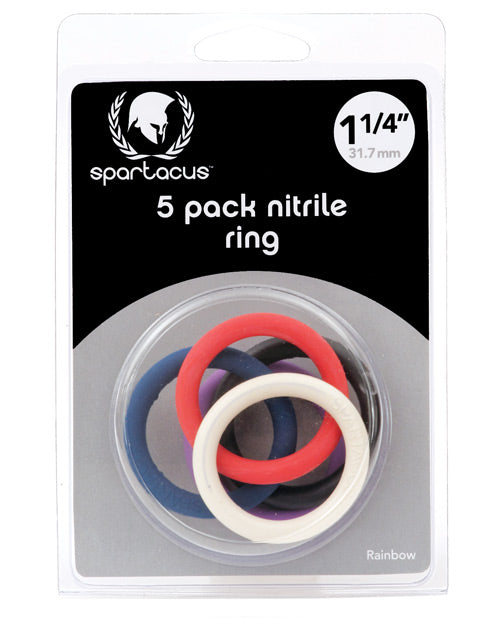 Spartacus 1.25&quot; Nitrile Cock Ring Set - Asst. Colors Pack of 5