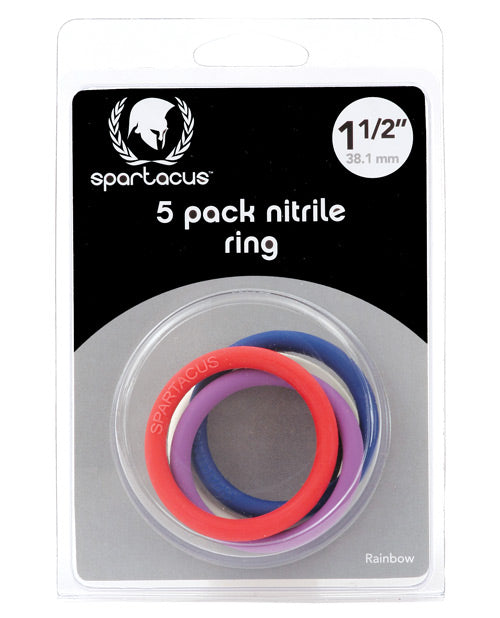 Spartacus 1.5&quot; Nitrile Cock Ring Set - Asst. Colors Pack of 5