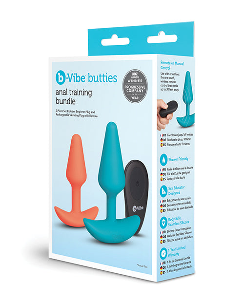 b-vibe Anal Training Bundle 2-Piece Set Includes Beginner Plug &  Rechargeable Vibrating Plug w/Remote