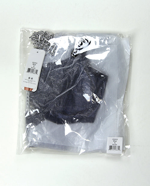 Darque Midnight Wet Look & Lace Underwire Bra & Thong - 2 pc Set Blue XL