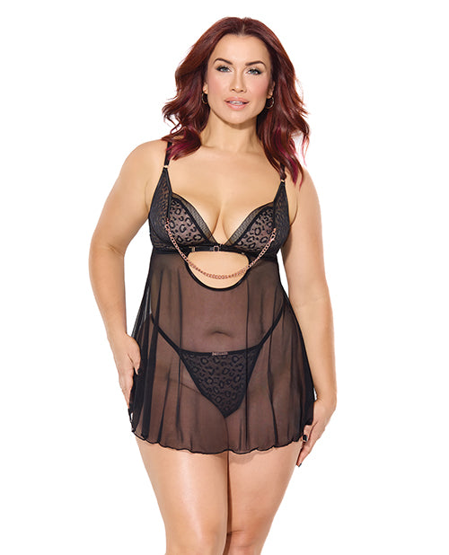 Pleasure Collection Feline Fatale Babydoll &amp; G-String 2 pc Set - Black QN