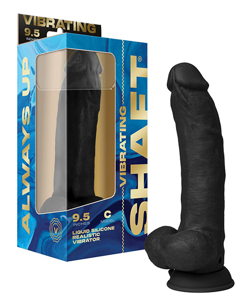 Shaft Flexskin Liquid Silicone 9.5&quot; Vibrating Curved Dong w/Balls - Black