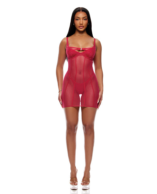 Layers To This Sheer Mesh and Knit Chemise w/Thong 2 pc Set - Pink SM