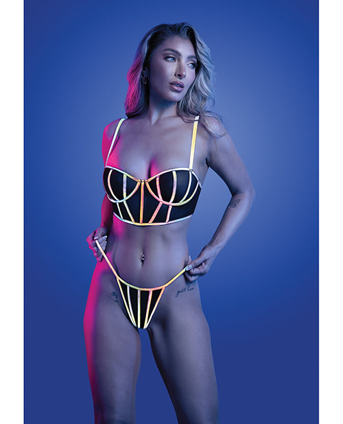 Glow by Fantasy Lingerie Solar Flare Flash Reflective Binding Underwire Bra & Thong - Image 2