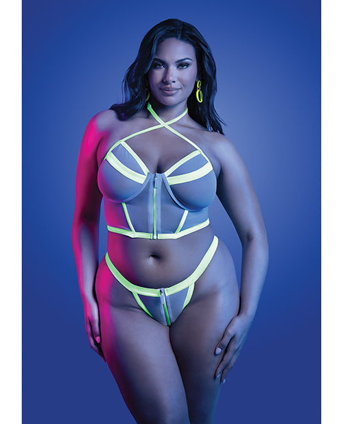 Supernatural Glow-in-the-Dark Zipper Bralette &amp; Thong - White QN