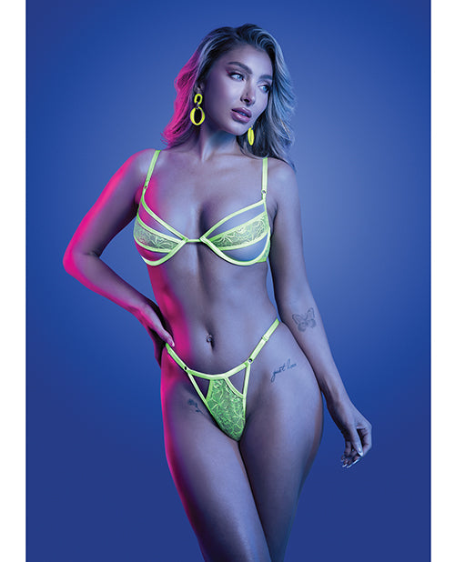 Glow by Fantasy Lingerie Mind Control UV Reactive Lace and Mesh Underwire Bra & Thong - Image 2
