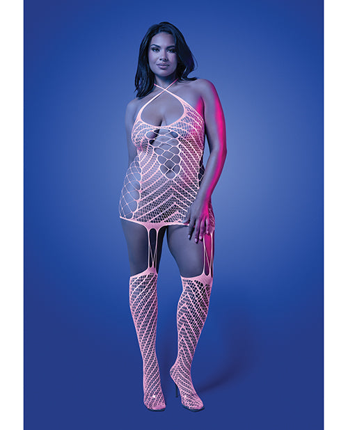 Glow by Fantasy Lingerie Metamorphic Glow-in-the-Dark Bodystocking Dress; Glows Pink - Image 2