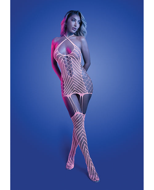 Glow by Fantasy Lingerie Metamorphic Glow-in-the-Dark Bodystocking Dress; Glows Pink
