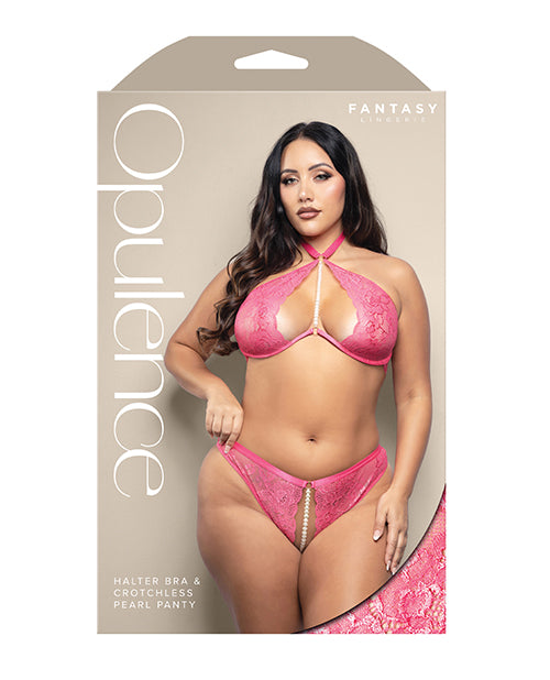 Opulence Shimmer Lace Bra & Panty w/Pearl details - Hot Pink S/M