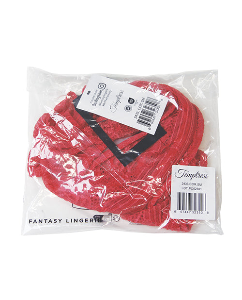 Temptress Calliope Striped Sheer Floral Lace Zippered Teddy - Coral 3X/4X
