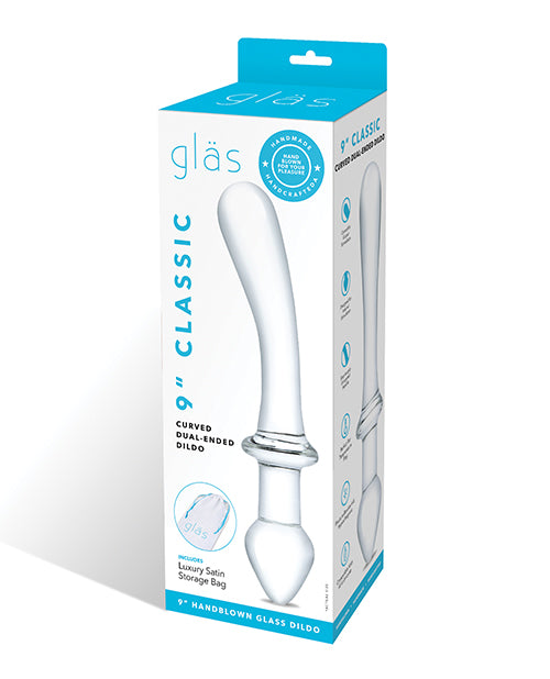 Glas 9” Classic Curved Dual Ended Dildo - Clear