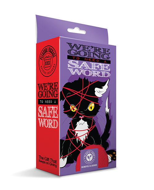 Pleasure Package We&apos;re Going to Need a Safe Word Satin Blind Fold, Wrist &amp; Ankle Sash - Red