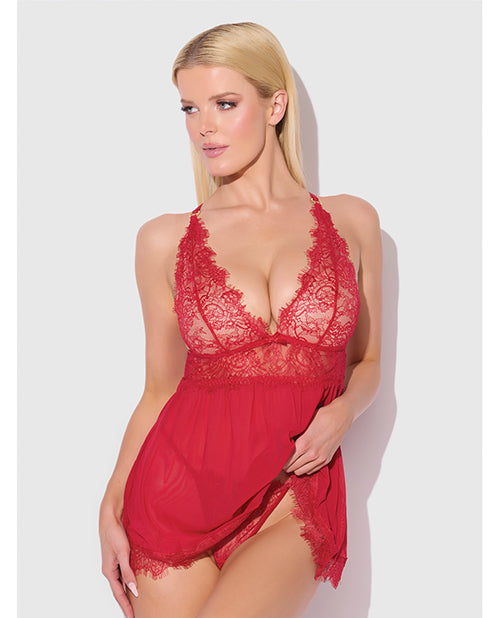 House of Desire Mila Eyelash Lace & Mesh Babydoll w/G-String 2 pc Set