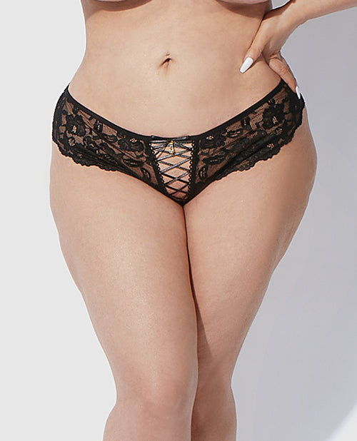 Bella Lace Up Tanga Panty w/Jewel Detail - Black 3X/4X