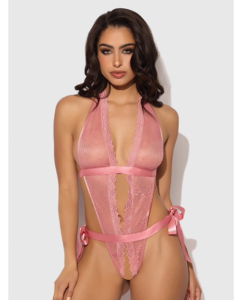House of Desire Kiki Lace & Satin Drop Off Teddy - Rose XL