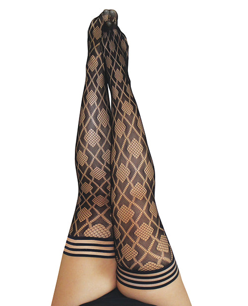 Kixies Elle Fishnet Diamond Thigh High Black C