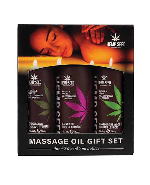 Earthly Body Massage Oil Gift Set - 2 oz Skinny Dip, Naked in the Woods &amp; Guavalava