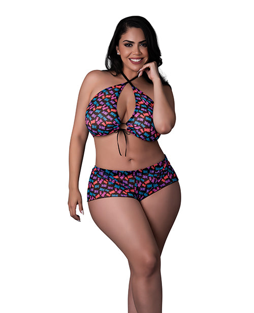 Exposed Hazy Dayz Gummy Bear Blacklight Reflective Halter Top & Short 2 pc Set - Image 3
