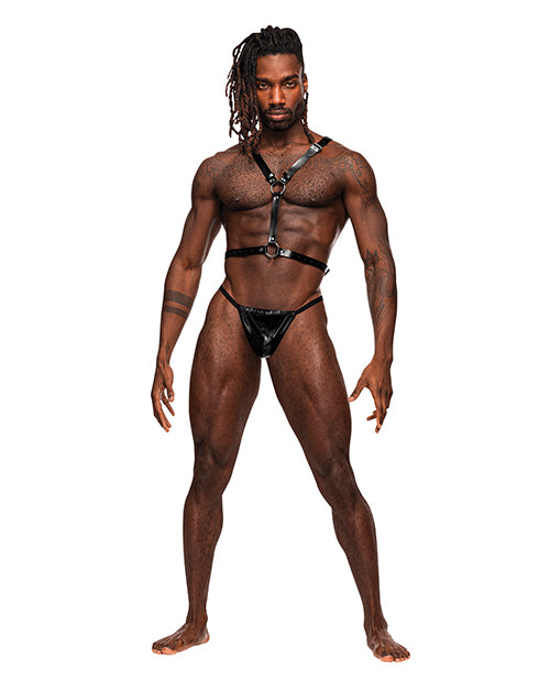 Sagittarius PU Leather Chest &amp; Winged Back Harness Black O/S