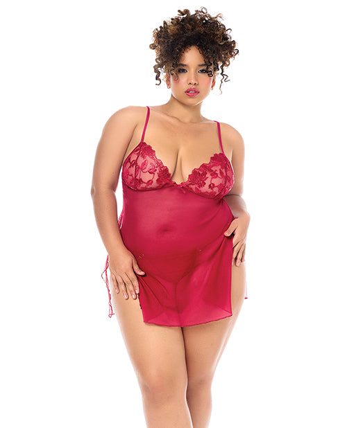 Luxe Babydoll w/Adjustable Straps &  G-String - Red 1X/2X