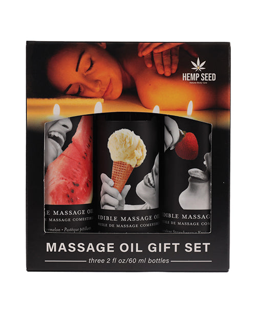 Earthly Body Edible Massage Oil Gift Set - 2 oz Watermelon, Strawberry &amp; Vanilla