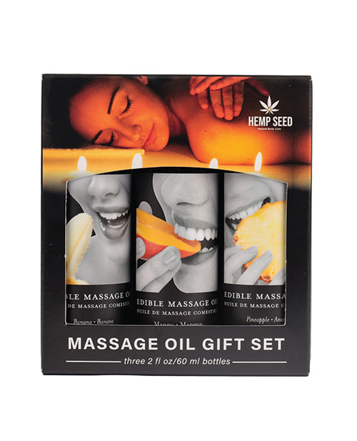 Earthly Body Edible Massage Oil Gift Set - 2 oz Banana, Mango &amp; Pineapple