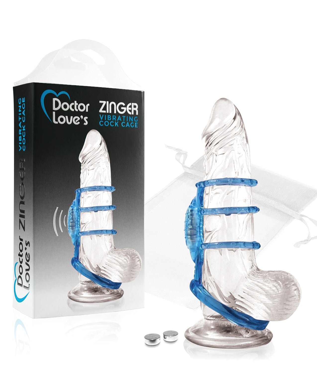 Doctor Love&apos;s Zinger Vibrating Cock Cage - Blue